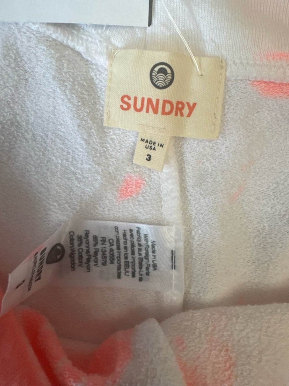 Sundry Drawstring Waist Terry Sweat Shorts White Orange Cream Tie Dye size 3 - Picture 4 of 4